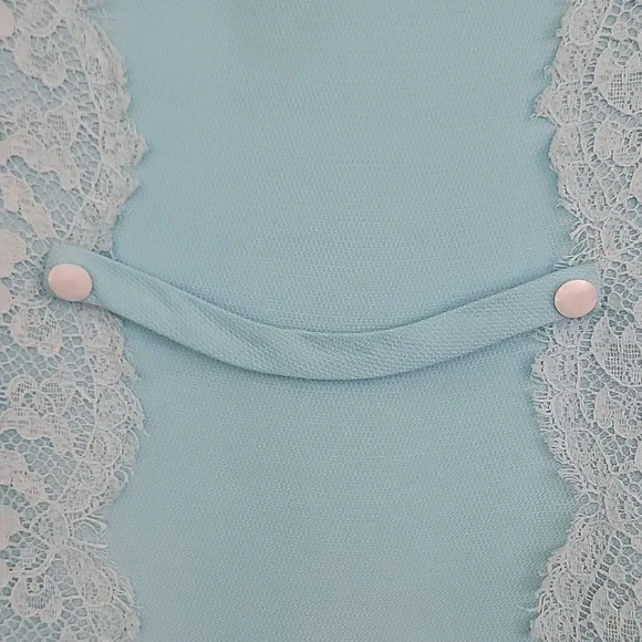 Vintage Blue & Lace Midi Short Sleeve Shift Dress By Jean Lang (Altered Waist) S - Picture 4 of 13